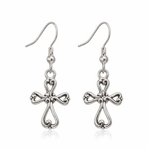 Silver Black Bead Cross Dangle Earrings NWT